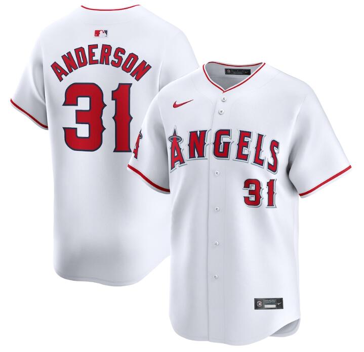 Men's Los Angeles Angels #31 Tyler Anderson White Home Limited Stitched Baseball Jersey Men's Los Angeles Angels #31 Tyler Anderson White Home Limited Stitched Baseball Jersey