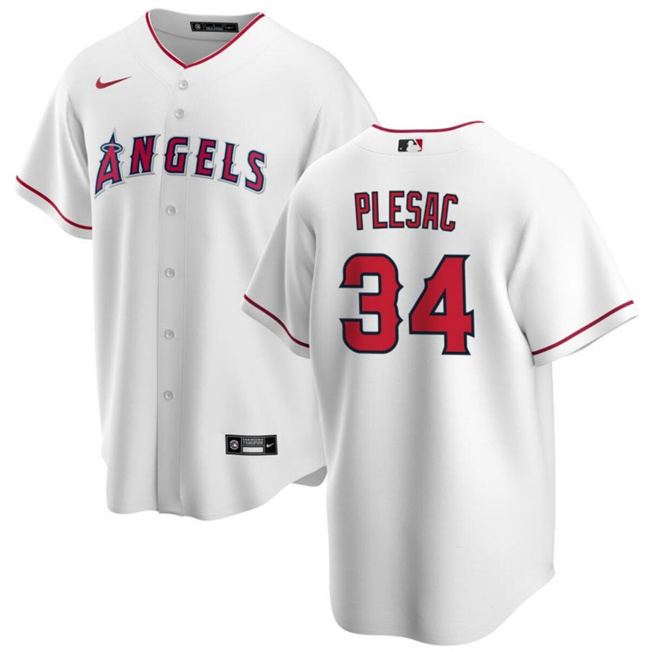 Men's Los Angeles Angels #34 Zach Plesac White Cool Base Stitched Baseball Jersey Men's Los Angeles Angels #34 Zach Plesac White Cool Base Stitched Baseball Jersey