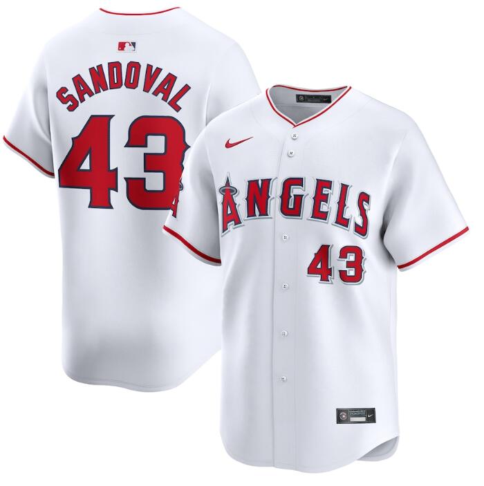 Men's Los Angeles Angels #43 Patrick Sandoval White Home Limited Stitched Baseball Jersey Men's Los Angeles Angels #43 Patrick Sandoval White Home Limited Stitched Baseball Jersey