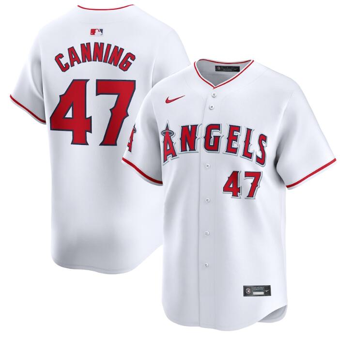 Men's Los Angeles Angels #47 Griffin Canning White Home Limited Stitched Baseball Jersey Men's Los Angeles Angels #47 Griffin Canning White Home Limited Stitched Baseball Jersey