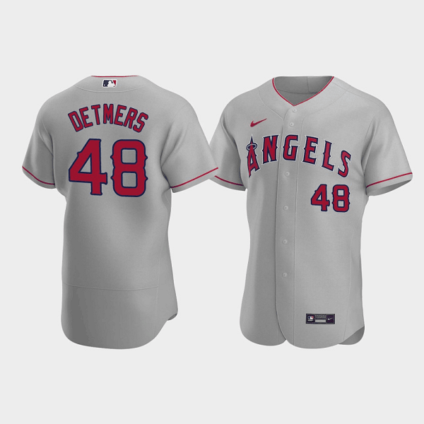 Men's Los Angeles Angels #48 Reid Detmers Grey Flex Base Stitched Jersey Men's Los Angeles Angels #48 Reid Detmers Grey Flex Base Stitched Jersey