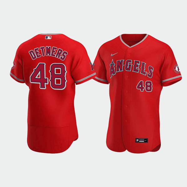 Men's Los Angeles Angels #48 Reid Detmers Red Flex Base Stitched Jersey Men's Los Angeles Angels #48 Reid Detmers Red Flex Base Stitched Jersey