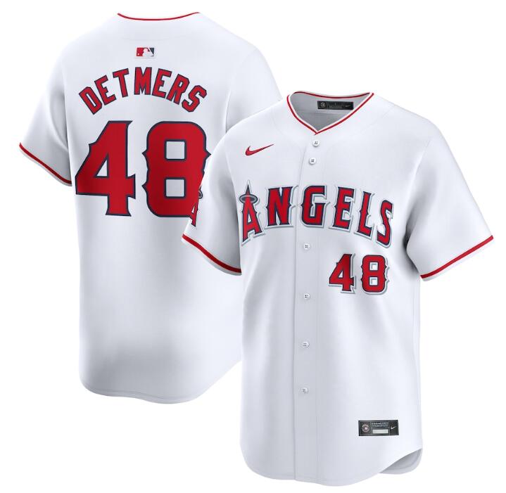 Men's Los Angeles Angels #48 Reid Detmers White Home Limited Stitched Baseball Jersey Men's Los Angeles Angels #48 Reid Detmers White Home Limited Stitched Baseball Jersey