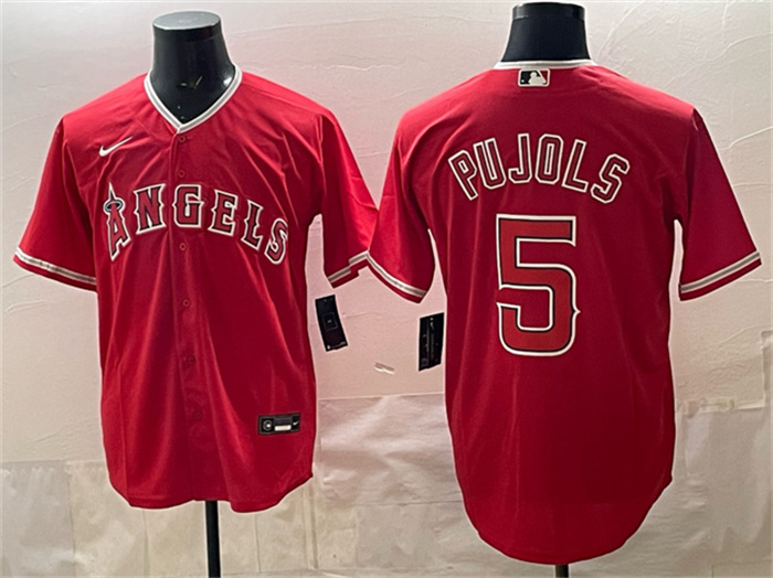 Men's Los Angeles Angels #5 Albert Pujols Red Stitched Baseball Jersey Men's Los Angeles Angels #5 Albert Pujols Red Stitched Baseball Jersey