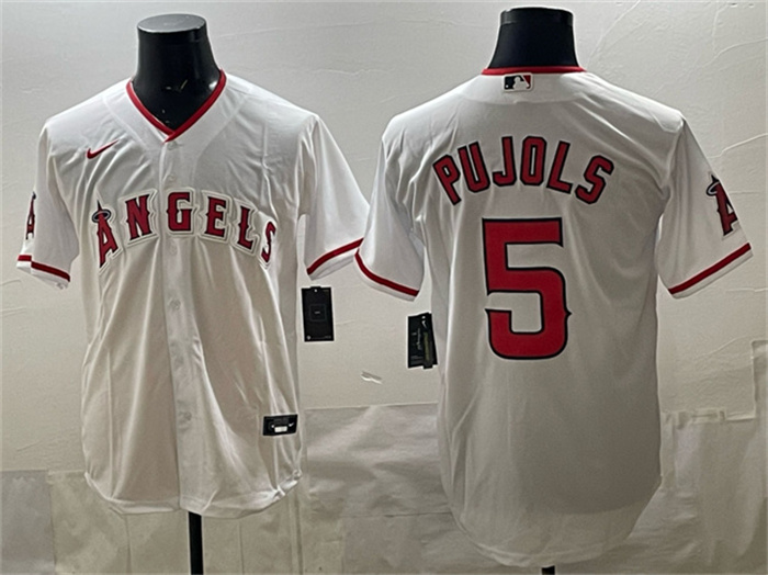 Men's Los Angeles Angels #5 Albert Pujols White Stitched Baseball Jersey Men's Los Angeles Angels #5 Albert Pujols White Stitched Baseball Jersey