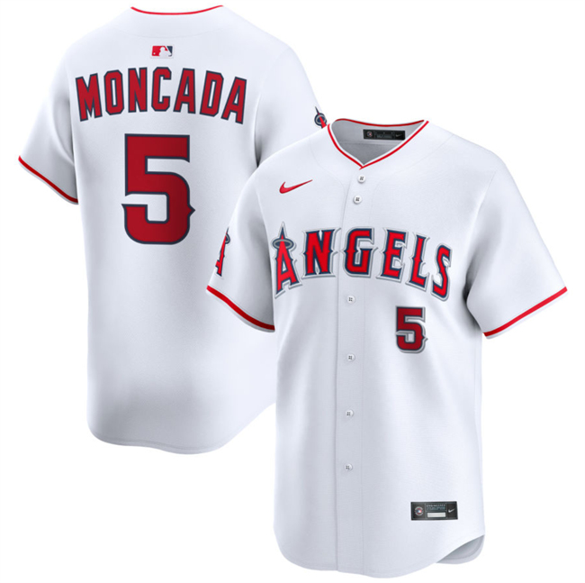 Men's Los Angeles Angels #5 Yoan Moncada White Home Limited Stitched Baseball Jersey Men's Los Angeles Angels #5 Yoan Moncada White Home Limited Stitched Baseball Jersey