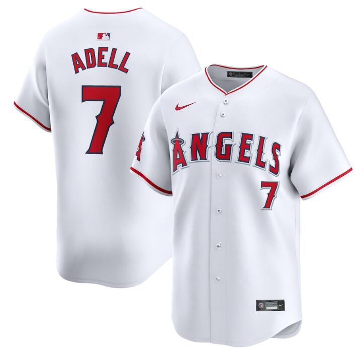 Men's Los Angeles Angels #7 Jo Adell White Home Limited Stitched Baseball Jersey Men's Los Angeles Angels #7 Jo Adell White Home Limited Stitched Baseball Jersey