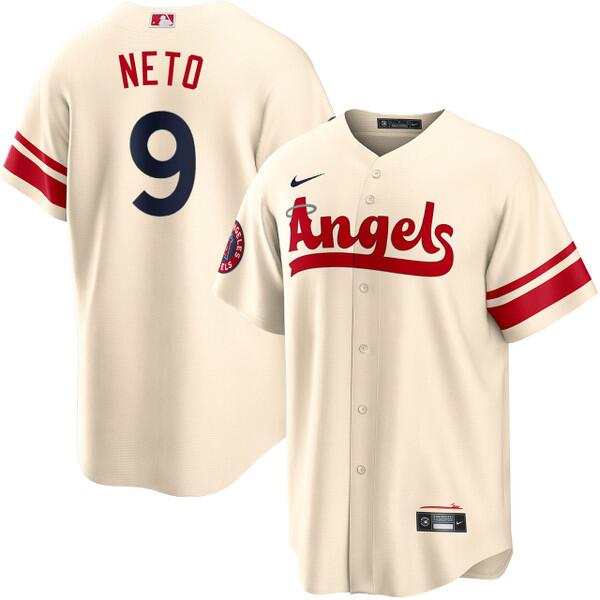 Men's Los Angeles Angels #9 Zach Neto Cream City Connect Cool Base Stitched Jersey Men's Los Angeles Angels #9 Zach Neto Cream City Connect Cool Base Stitched Jersey