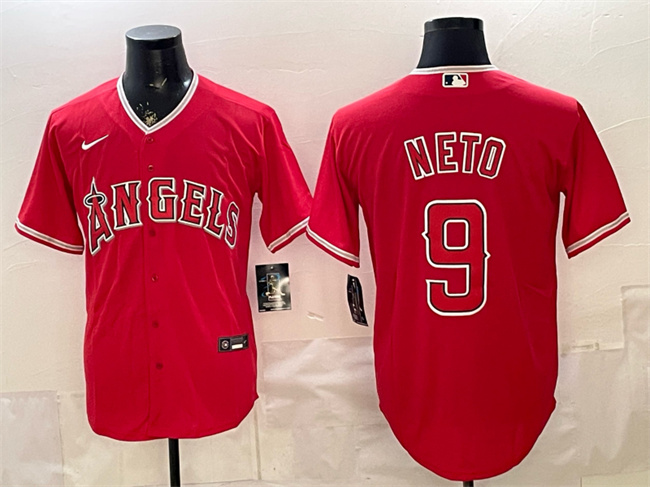 Men's Los Angeles Angels #9 Zach Neto Red Stitched Baseball Jersey Men's Los Angeles Angels #9 Zach Neto Red Stitched Baseball Jersey