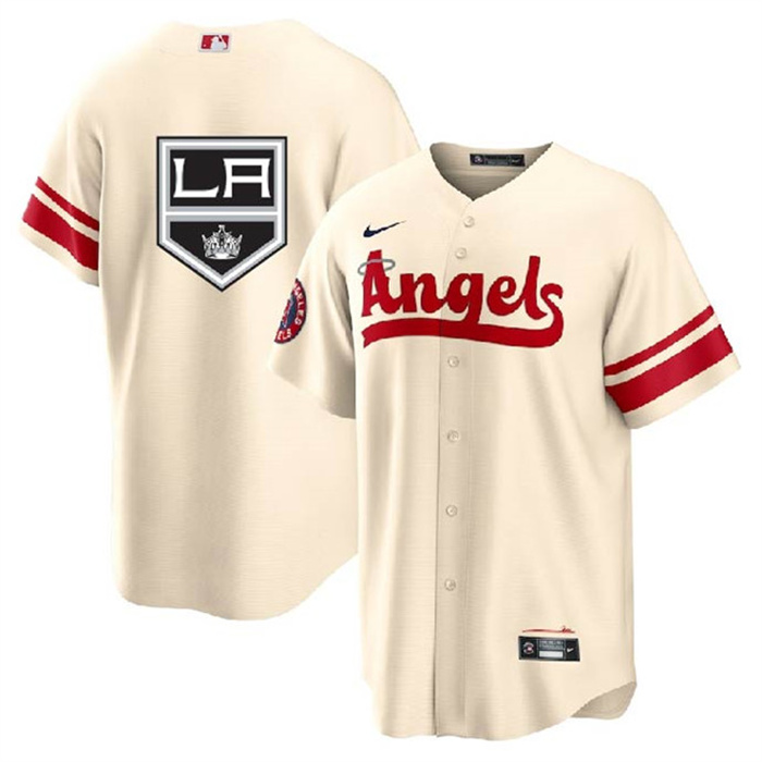 Men's Los Angeles Angels & Kings Cream Cool Base Stitched Jersey Men's Los Angeles Angels & Kings Cream Cool Base Stitched Jersey