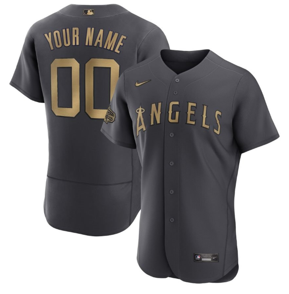 Men's Los Angeles Angels Active Player Custom 2022 All-Star Charcoal Flex Base Stitched Jersey Men's Los Angeles Angels Active Player Custom 2022 All-Star Charcoal Flex Base Stitched Jersey