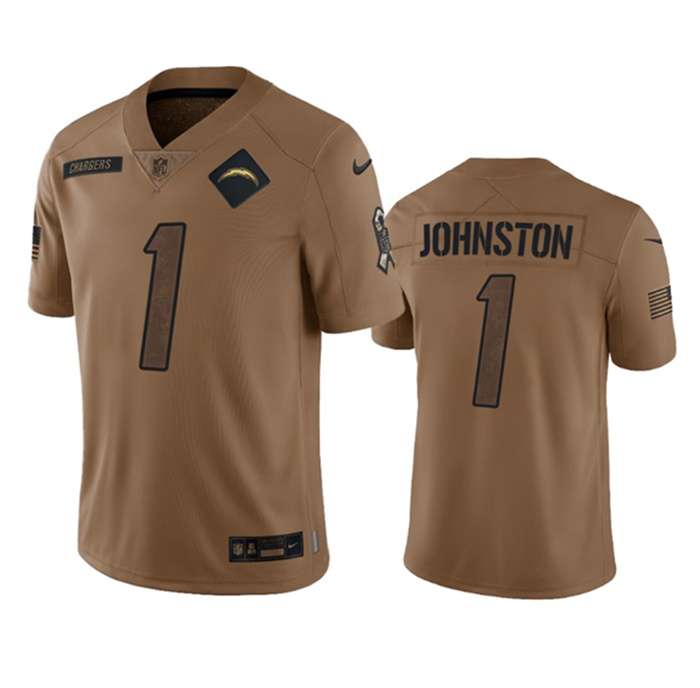 Men's Los Angeles Chargers #1 Quentin Johnston 2023 Brown Salute To Service Limited Stitched Jersey Men's Los Angeles Chargers #1 Quentin Johnston 2023 Brown Salute To Service Limited Stitched Jersey