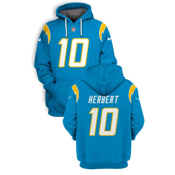 Men's Los Angeles Chargers #10 Justin Herbert 2021 Blue Pullover Hoodie Men's Los Angeles Chargers #10 Justin Herbert 2021 Blue Pullover Hoodie