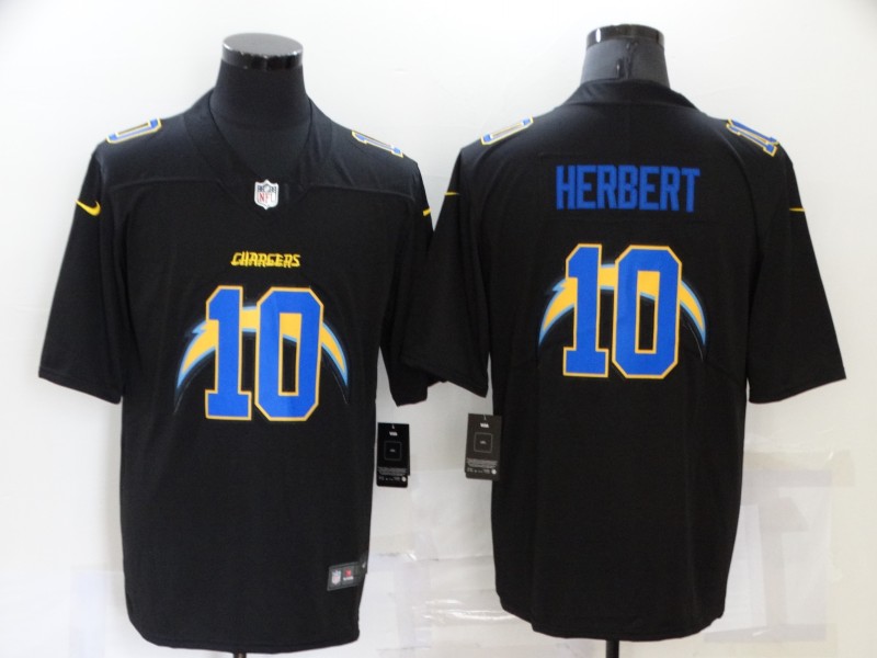 Men's Los Angeles Chargers #10 Justin Herbert Black 2020 Shadow Logo Vapor Untouchable Stitched NFL Nike Limited Jersey Men's Los Angeles Chargers #10 Justin Herbert Black 2020 Shadow Logo Vapor Untouchable Stitched NFL Nike Limited Jersey