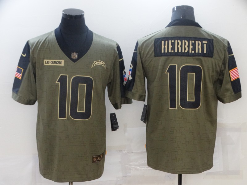 Men's Los Angeles Chargers #10 Justin Herbert Nike Olive 2021 Salute To Service Limited Player Jersey Men's Los Angeles Chargers #10 Justin Herbert Nike Olive 2021 Salute To Service Limited Player Jersey