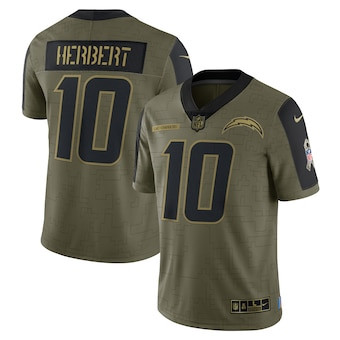 Men's Los Angeles Chargers #10 Justin Herbert Nike Olive 2021 Salute To Service Limited Player Jersey Men's Los Angeles Chargers #10 Justin Herbert Nike Olive 2021 Salute To Service Limited Player Jersey