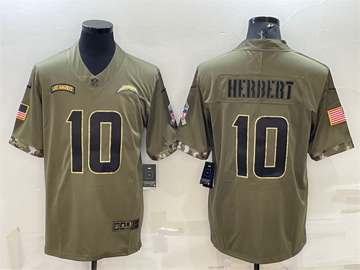 Men's Los Angeles Chargers #10 Justin Herbert Olive 2022 Salute To Service Limited Stitched Jersey