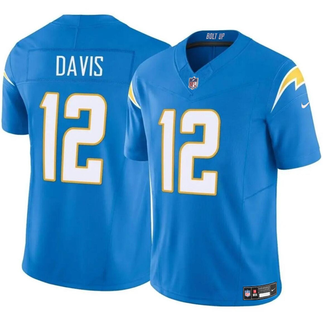 Men's Los Angeles Chargers #12 Derius Davis Blue 2024 F.U.S.E Vapor Limited Stitched Football Jersey Men's Los Angeles Chargers #12 Derius Davis Blue 2024 F.U.S.E Vapor Limited Stitched Football Jersey