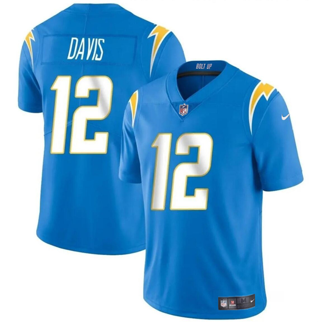 Men's Los Angeles Chargers #12 Derius Davis Blue 2024 Vapor Limited Stitched Football Jersey Men's Los Angeles Chargers #12 Derius Davis Blue 2024 Vapor Limited Stitched Football Jersey