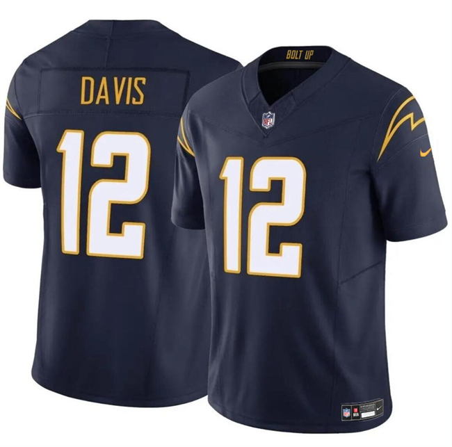 Men's Los Angeles Chargers #12 Derius Davis Navy 2024 F.U.S.E Vapor Limited Stitched Football Jersey Men's Los Angeles Chargers #12 Derius Davis Navy 2024 F.U.S.E Vapor Limited Stitched Football Jersey