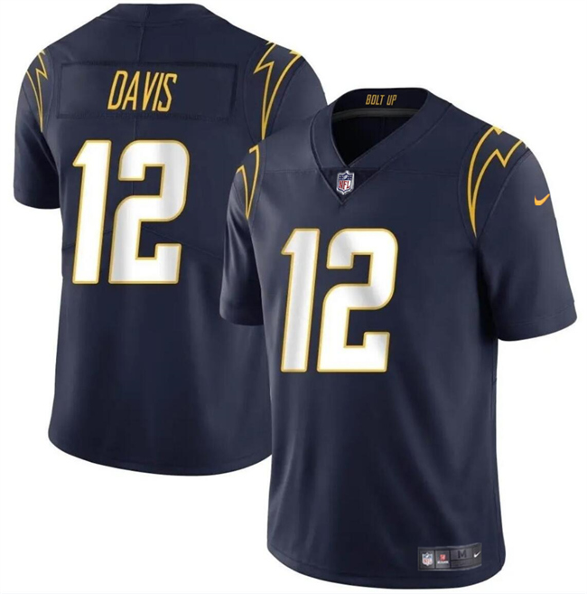 Men's Los Angeles Chargers #12 Derius Davis Navy 2024 Vapor Limited Stitched Football Jersey Men's Los Angeles Chargers #12 Derius Davis Navy 2024 Vapor Limited Stitched Football Jersey