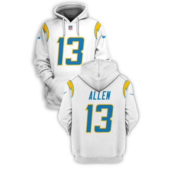 Men's Los Angeles Chargers #13 Keenan Allen 2021 White Pullover Hoodie Men's Los Angeles Chargers #13 Keenan Allen 2021 White Pullover Hoodie