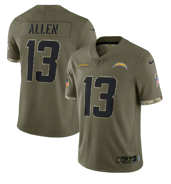 Men's Los Angeles Chargers #13 Keenan Allen Olive 2022 Salute To Service Limited Stitched Jersey Men's Los Angeles Chargers #13 Keenan Allen Olive 2022 Salute To Service Limited Stitched Jersey