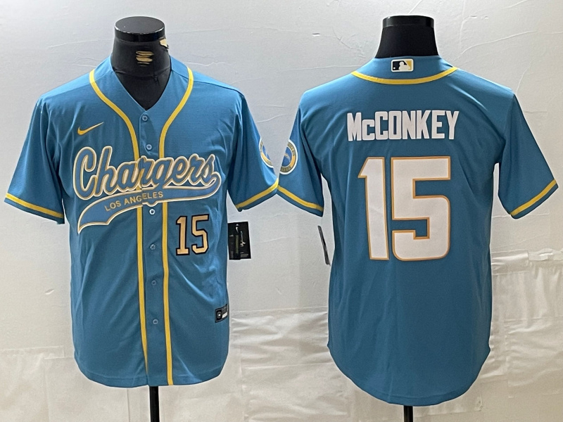 Men's Los Angeles Chargers #15 Ladd McConkey Blue Cool Base Stitched Baseball Jersey 1 Men's Los Angeles Chargers #15 Ladd McConkey Blue Cool Base Stitched Baseball Jersey 1