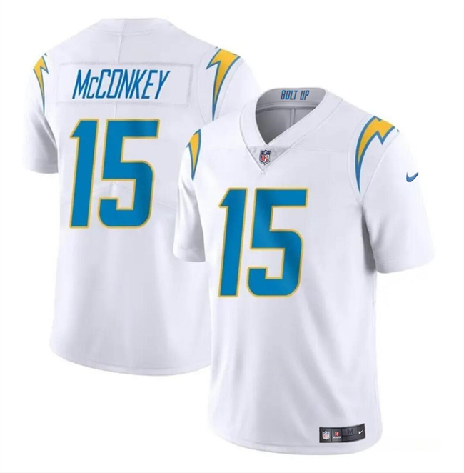 Men's Los Angeles Chargers #15 Ladd McConkey White 2024 Draft Vapor Limited Stitched Football Jersey Men's Los Angeles Chargers #15 Ladd McConkey White 2024 Draft Vapor Limited Stitched Football Jersey
