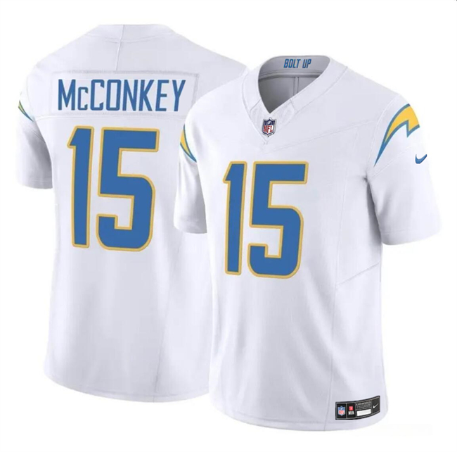 Men's Los Angeles Chargers #15 Ladd McConkey White 2024 F.U.S.E Draft Vapor Limited Stitched Football Jersey Men's Los Angeles Chargers #15 Ladd McConkey White 2024 F.U.S.E Draft Vapor Limited Stitched Football Jersey