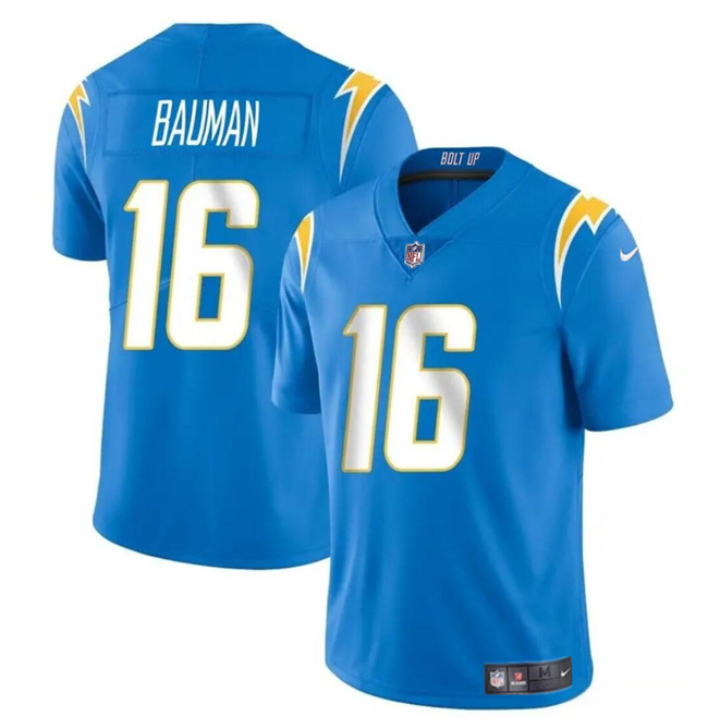 Men's Los Angeles Chargers #16 Casey Bauman Blue 2024 Vapor Limited Stitched Football Jersey Men's Los Angeles Chargers #16 Casey Bauman Blue 2024 Vapor Limited Stitched Football Jersey