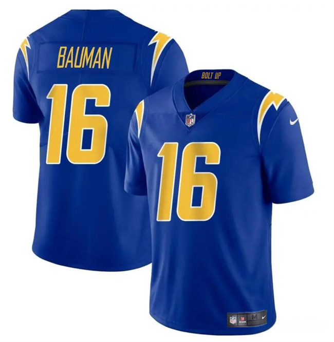 Men's Los Angeles Chargers #16 Casey Bauman Royal 2024 Vapor Limited Stitched Football Jersey Men's Los Angeles Chargers #16 Casey Bauman Royal 2024 Vapor Limited Stitched Football Jersey