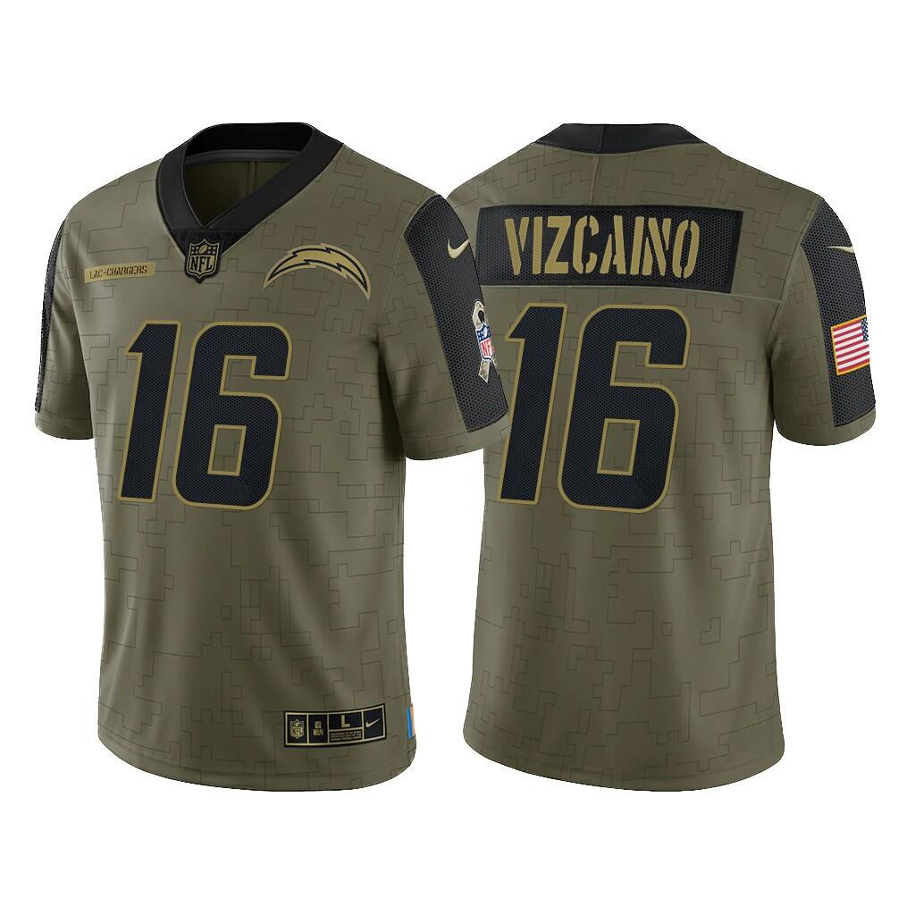Men's Los Angeles Chargers #16 Tristan Vizcaino 2021 Olive Salute To Service Limited Stitched Jersey Men's Los Angeles Chargers #16 Tristan Vizcaino 2021 Olive Salute To Service Limited Stitched Jersey