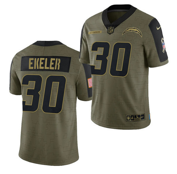 Men's Los Angeles Chargers #30 Austin Ekeler 2021 Olive Salute To Service Limited Stitched Jersey Men's Los Angeles Chargers #30 Austin Ekeler 2021 Olive Salute To Service Limited Stitched Jersey