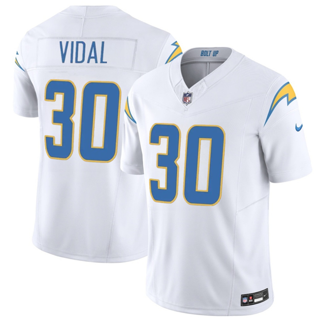 Men's Los Angeles Chargers #30 Kimani Vidal White 2025 F.U.S.E. Vapor Limited Stitched Football Jersey