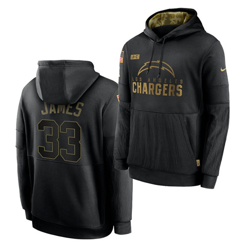 Men's Los Angeles Chargers #33 Derwin James 2020 Salute To Service Black Sideline Performance Pullover Hoodie