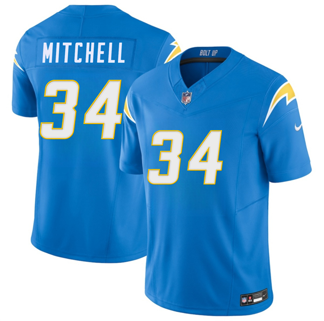 Men's Los Angeles Chargers #34 Keaton Mitchell Blue 2026 F.U.S.E. Vapor Limited Stitched Football Jersey Men's Los Angeles Chargers #34 Keaton Mitchell Blue 2026 F.U.S.E. Vapor Limited Stitched Football Jersey