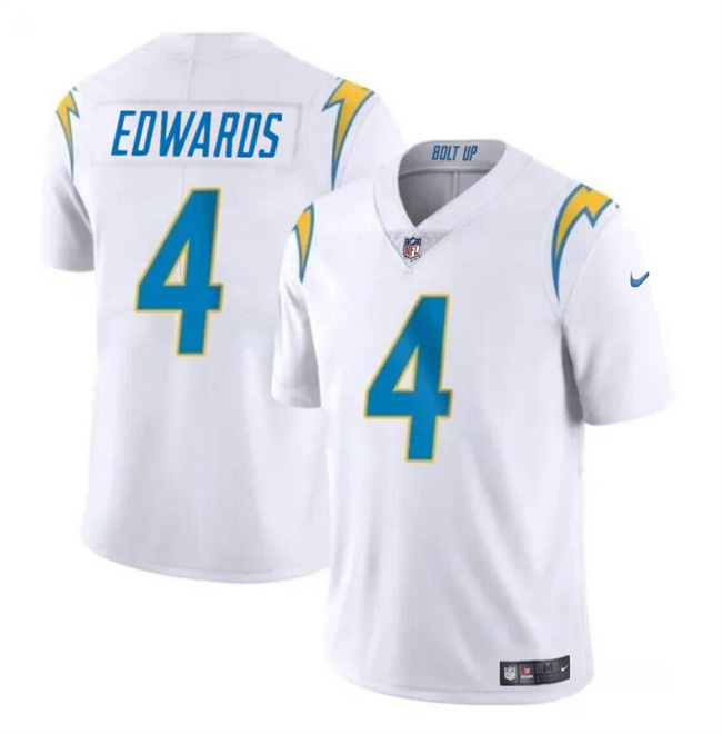Men's Los Angeles Chargers #4 Gus Edwards White Vapor Limited Stitched Football Jersey Men's Los Angeles Chargers #4 Gus Edwards White Vapor Limited Stitched Football Jersey