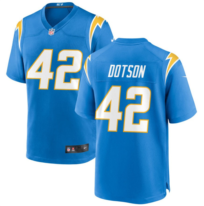 Men's Los Angeles Chargers #42 Elijah Dotson Blue Stitched Game Jersey Men's Los Angeles Chargers #42 Elijah Dotson Blue Stitched Game Jersey