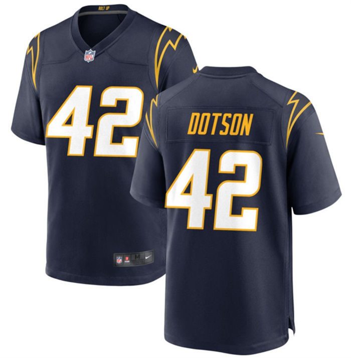 Men's Los Angeles Chargers #42 Elijah Dotson Navy Stitched Game Jersey Men's Los Angeles Chargers #42 Elijah Dotson Navy Stitched Game Jersey