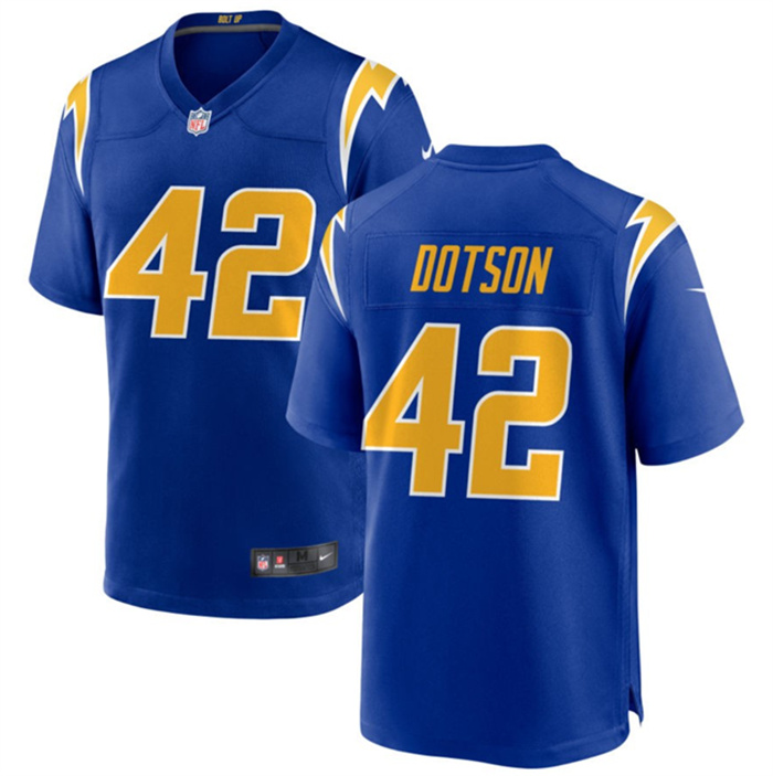Men's Los Angeles Chargers #42 Elijah Dotson Royal Stitched Game Jersey Men's Los Angeles Chargers #42 Elijah Dotson Royal Stitched Game Jersey