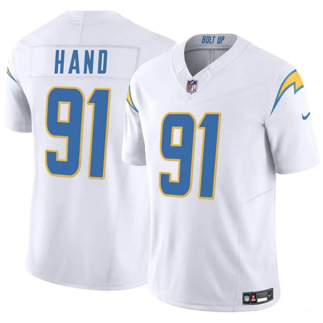 Men's Los Angeles Chargers #91 Da'Shawn Hand White 2024 F.U.S.E Vapor Limited Stitched Football Jersey