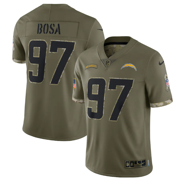 Men's Los Angeles Chargers #97 Joey Bosa Olive 2022 Salute To Service Limited Stitched Jersey Men's Los Angeles Chargers #97 Joey Bosa Olive 2022 Salute To Service Limited Stitched Jersey