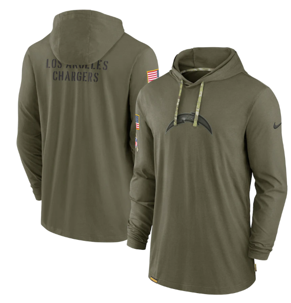 Men's Los Angeles Chargers 2022 Olive Salute To Service Tonal Pullover Hoodie