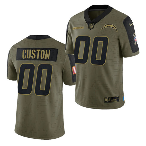 Men's Los Angeles Chargers ACTIVE PLAYER Custom 2021 Olive Salute To Service Limited Stitched Jersey Men's Los Angeles Chargers ACTIVE PLAYER Custom 2021 Olive Salute To Service Limited Stitched Jersey