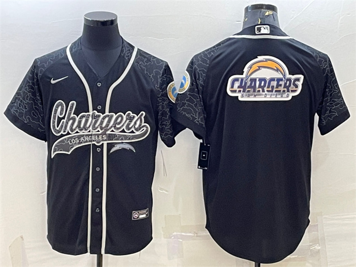 Men's Los Angeles Chargers Black Reflective Team Big Logo With Patch Cool Base Stitched Baseball Jersey Men's Los Angeles Chargers Black Reflective Team Big Logo With Patch Cool Base Stitched Baseball Jersey