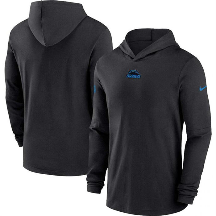 Men's Los Angeles Chargers Black Sideline Performance Long Sleeve Hoodie T-Shirt Men's Los Angeles Chargers Black Sideline Performance Long Sleeve Hoodie T-Shirt