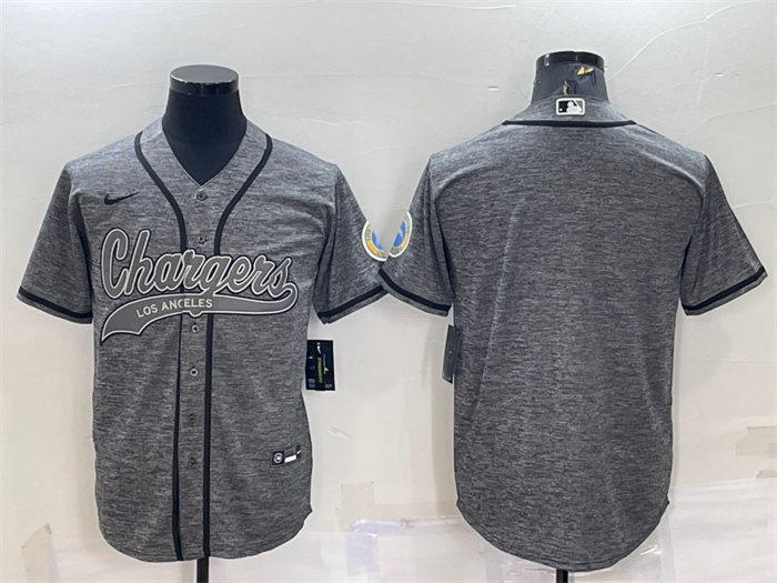 Men's Los Angeles Chargers Blank Grey With Patch Cool Base Stitched Baseball Jersey Men's Los Angeles Chargers Blank Grey With Patch Cool Base Stitched Baseball Jersey