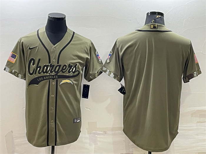 Men's Los Angeles Chargers Blank Olive Salute To Service Cool Base Stitched Baseball Jersey Men's Los Angeles Chargers Blank Olive Salute To Service Cool Base Stitched Baseball Jersey