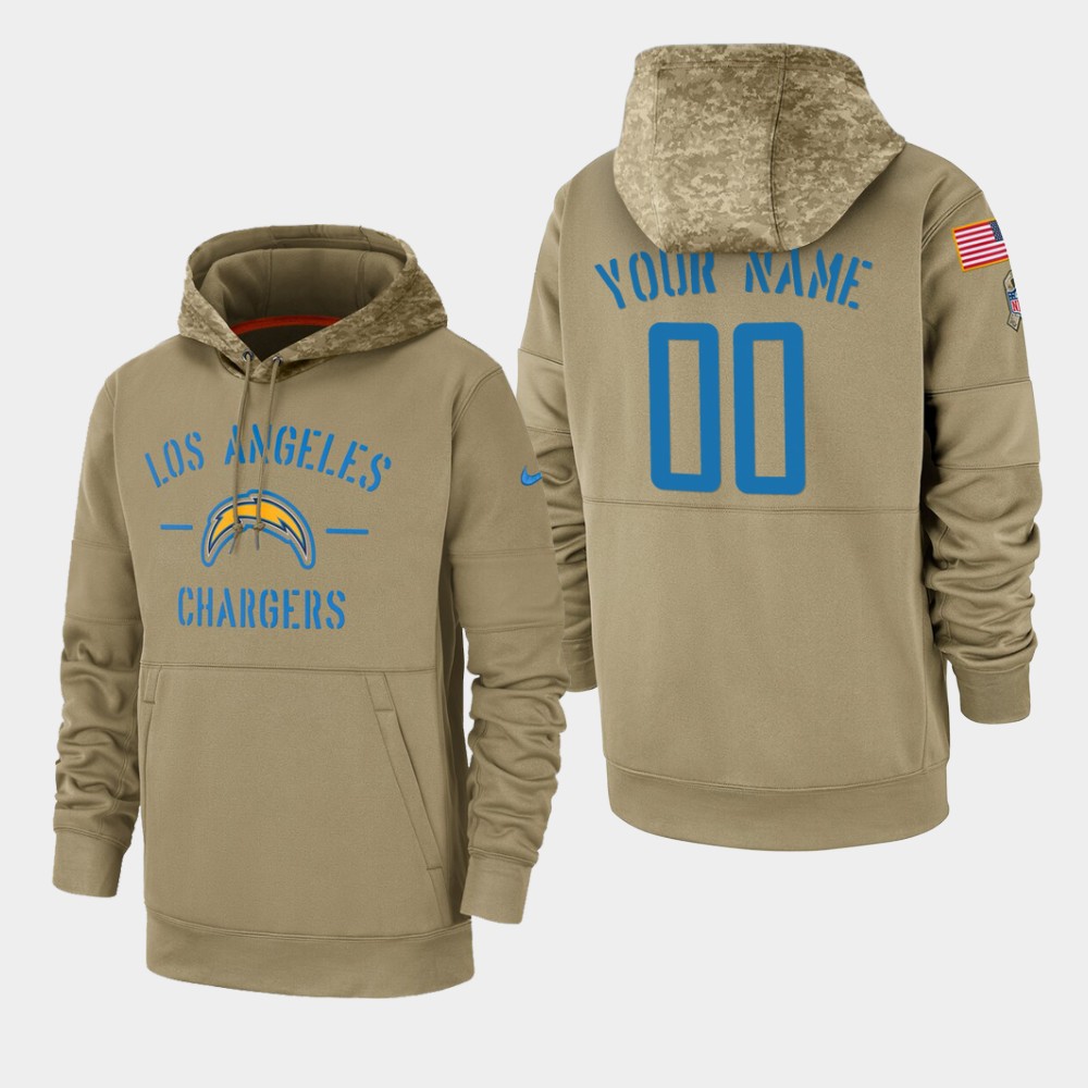 Men's Los Angeles Chargers Custom 2019 Salute to Service Sideline Therma Pullover Hoodie - Tan Men's Los Angeles Chargers Custom 2019 Salute to Service Sideline Therma Pullover Hoodie - Tan